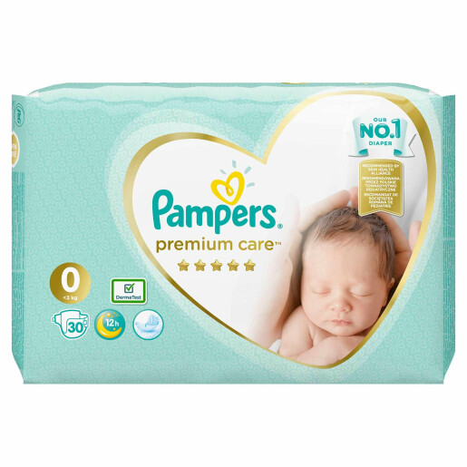Scutece Pampers Premium Care 0 New Born Carry Pack 30 buc