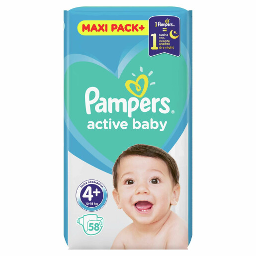 Scutece Pampers Active Baby 4+ Maxi Plus Jumbo Pack 58 buc