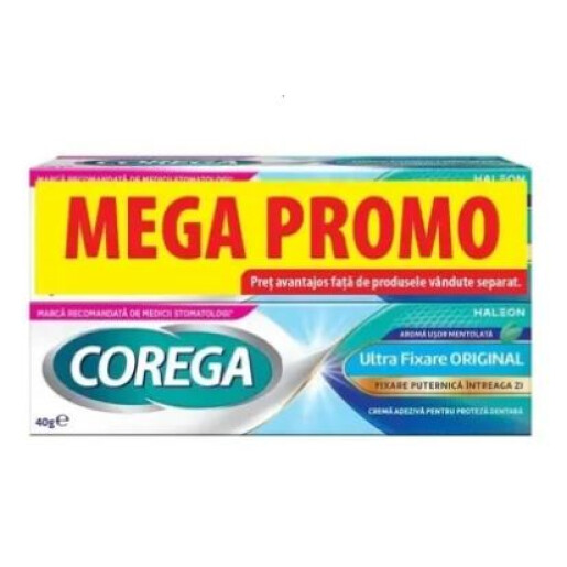 Pachet crema adeziva Ultra Fixare pentru proteza dentara, 40g, 2 bucati, Corega