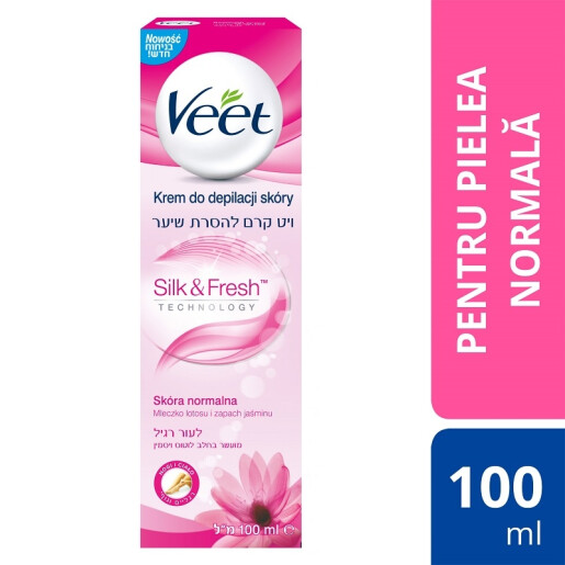 Crema depilatoare cu lapte de lotus pentru piele normala, 100 ml, Veet
