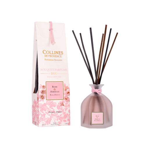 Difuzor buchet parfumat Trandafir&Hibiscus 100ml, COLLINES DE PROVENCE