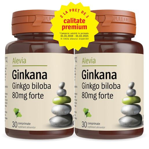 Ginkana Ginkgo biloba 80mg forte, 30+30 comprimate, Alevia