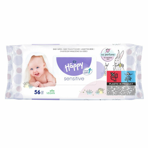 Servetele umede Happy Sensitive cu aloe, 56 buc