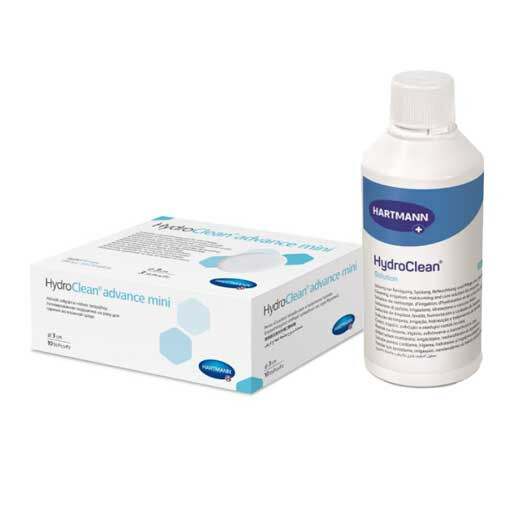 HydroClean Advance mini, rotund, diam. 3 cm, 10 buc + HydroClean Solution 350 ml Hartmann