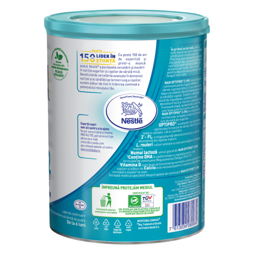 Lapte de continuare pentru sugari Nestlé NAN OPTIPRO 2 HMO, de la 6 luni, 800g