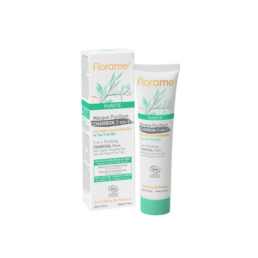 Masca purifianta cu carbune 2 in 1 BIO 65ml, FLORAME