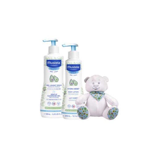 PACHET Gel de Curatare Par si Corp 500 ml + Hydra Bebe Lotiune de Corp 300 ml + Ursulet, Mustela