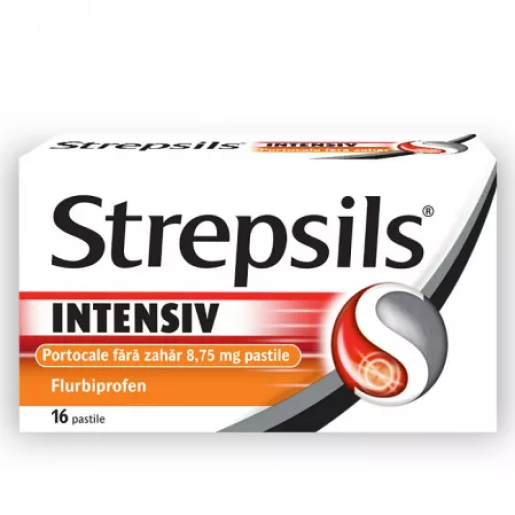 Strepsils Intensiv fara zahar cu aroma de portocale, 16 comprimate, Reckitt Benckiser