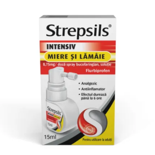 Strepsils Intensiv spray cu miere si lamaie, 8,75mg/ doza, 15 ml, Reckitt Benckiser