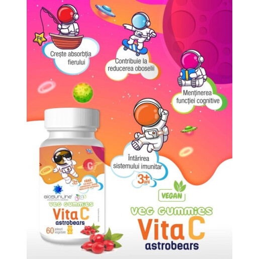 Vita C Kids Veg Gummies Astrobears, 60 jeleuri, BioSunLine
