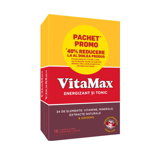 Pachet Vitamax x 15 capsule moi + 15 capsule moi, (40% reducere din al 2-lea produs), Perrigo