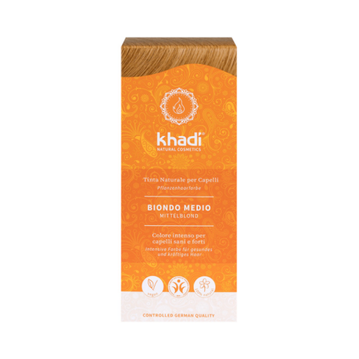 Vopsea de par naturala Henna Blond Mediu, 100g, Khadi