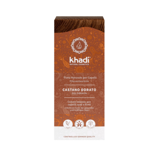 Vopsea de par naturala Henna Saten Auriu, 100g, Khadi