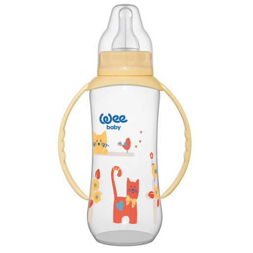 Biberon cu manere 270 ml+ tetina silicon rotunda, WEE BABY