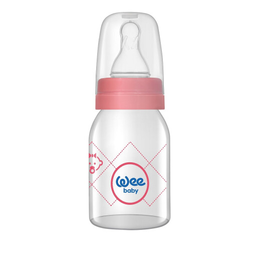 Biberon din sticla cu tetina silicon rotunda 125ml, WEE BABY