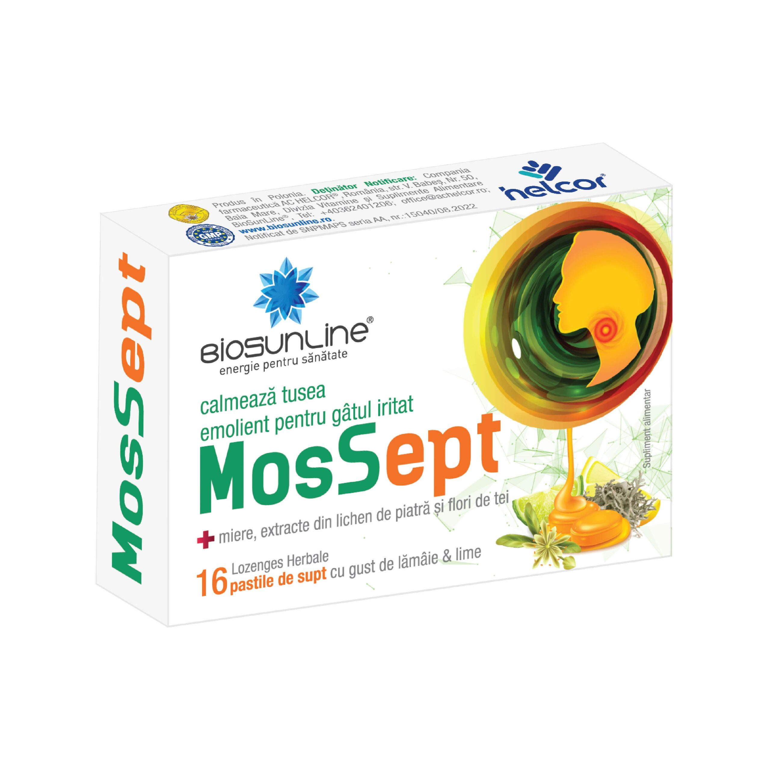Mossept – pastile de supt pentru tuse, 16 buc, BioSunLine - Farmacia Helena