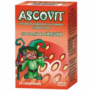 Ascovit Vitamina C cu aroma de capsuni,comprimate masticabile,Omega Pharma