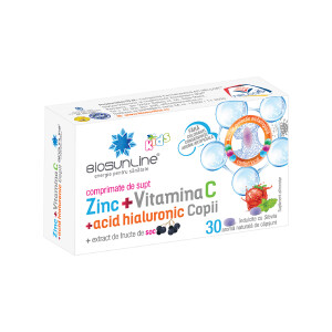 Zinc cu vitamina C si acid hialuronic Copii, 30 comprimate de supt, BioSunLine