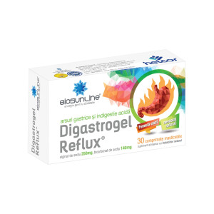 Digastrogel Reflux – arsuri gastrice si indigestie acida, 30 comprimate, BioSunLine