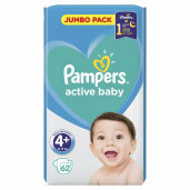 Scutece Pampers Active Baby 4+ Jumbo Pack 62 buc