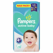 Scutece Pampers Active Baby 4+ Maxi Plus Jumbo Pack 58 buc