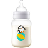 Biberon anti-colici SCF821/13, flux lent, 0-12 luni, 260ml, decor pinguin, Philips Avent